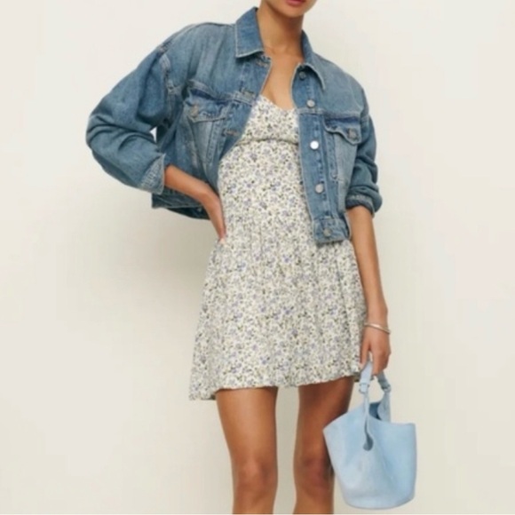 Reformation Taiga Dress - Blue and White Floral Sweetheart Mini - Size 0 - Picture 5 of 7